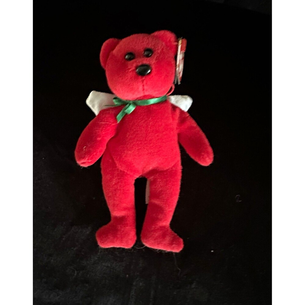 Ty Beanie Babies Divine Red Bear Angel Plush Beanbag 2009, w/green ribbon
